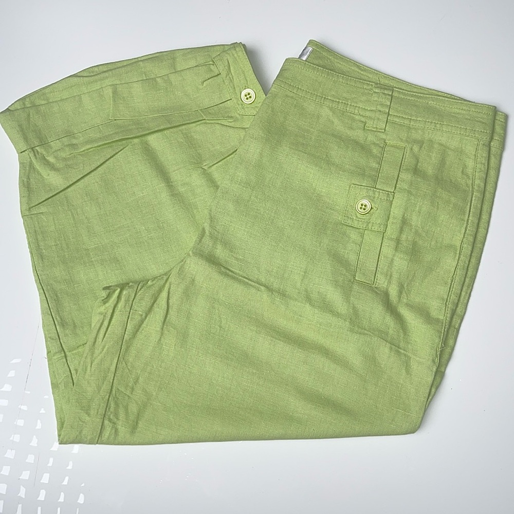 Christopher & Banks Muted Green Linen Capri Lightweight Pants Cuff w/ Pockets 12